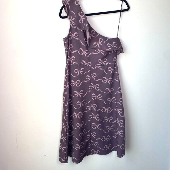 Banana Republic Factory NWT One Shoulder Ruffle Bow Print Fit & Flare Midi Dress - Picture 4 of 6